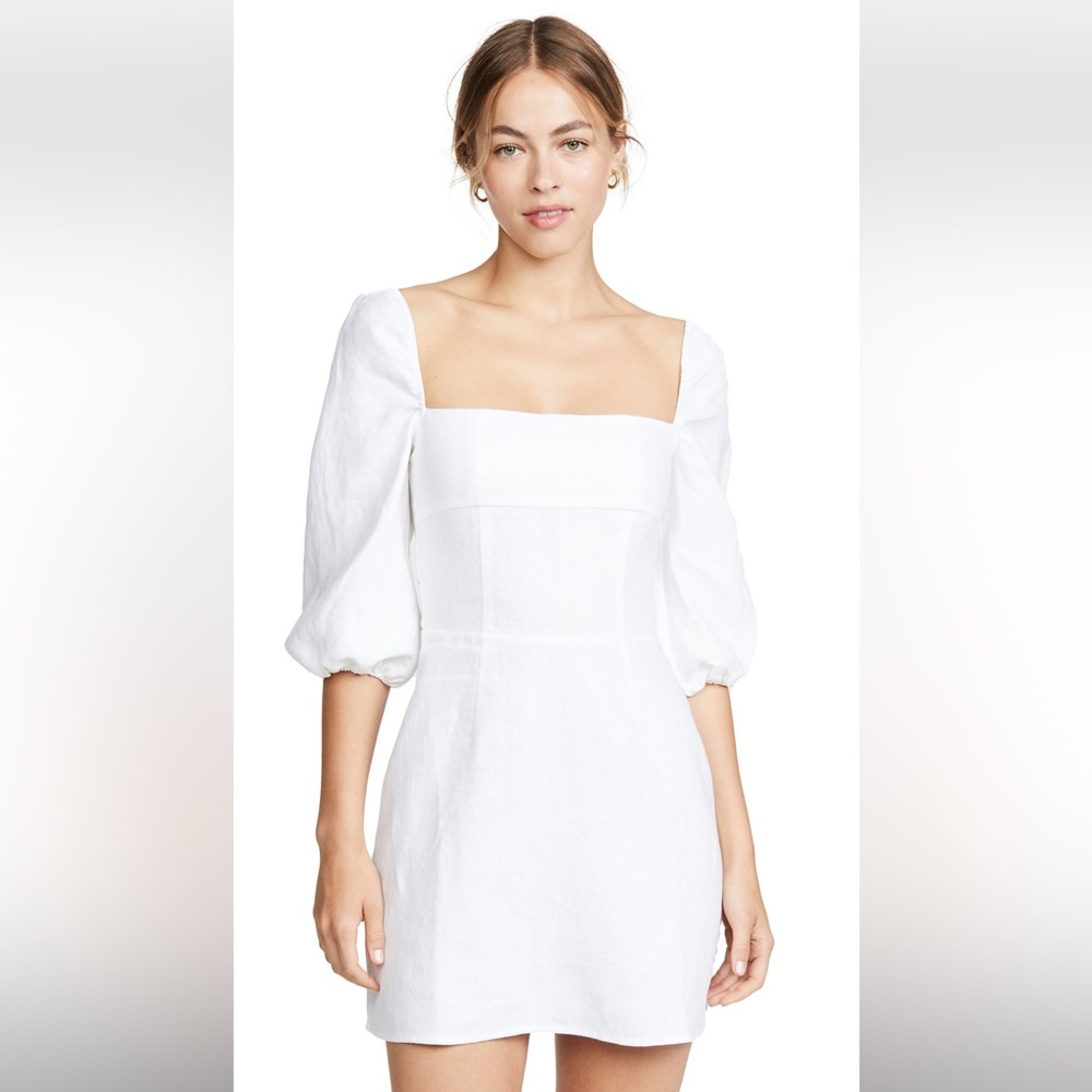 Reformation Hampstead White Puff Sleeve Dress,  6